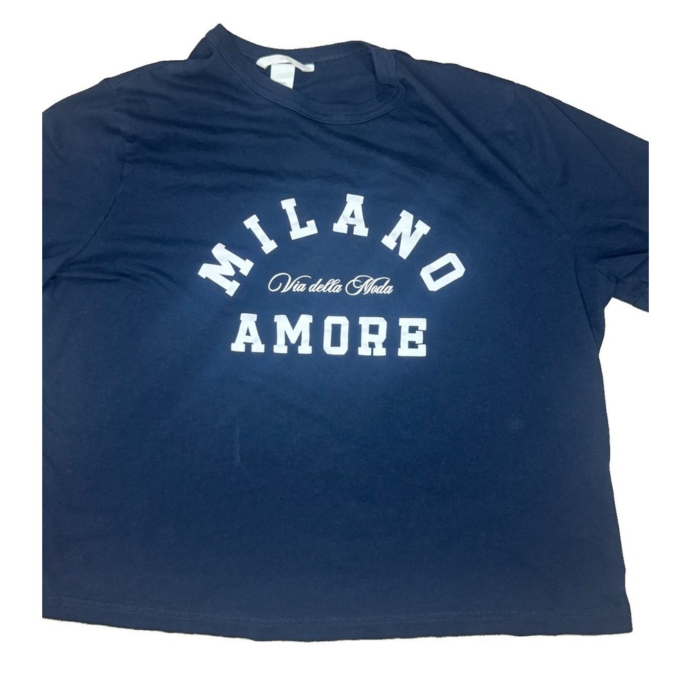 H&M Milano Amore Navy Graphic Tee Women's XXL Oversized Cotton T-Shirt